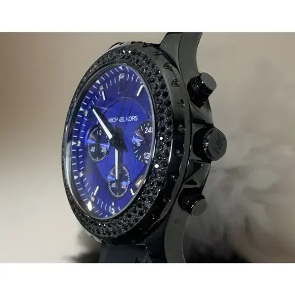 NEW Michael Kors MK-5390 Chronograph Watch – Black & Purple Dial